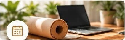 Jógaszőnyeg és laptop az online mozgásprogramokhoz